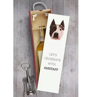 American Staffordshire Terrier, Amstaff, Am staff, Staff - une boîte géométrique avec une photo et un texte pour le vin de la marque Art-Dog