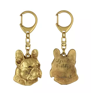 Bouledogue français I - Porte-clés doré avec chien dans boîte cadeau, décoration de sac à main, accessoire de luxe de la marque Art-Dog