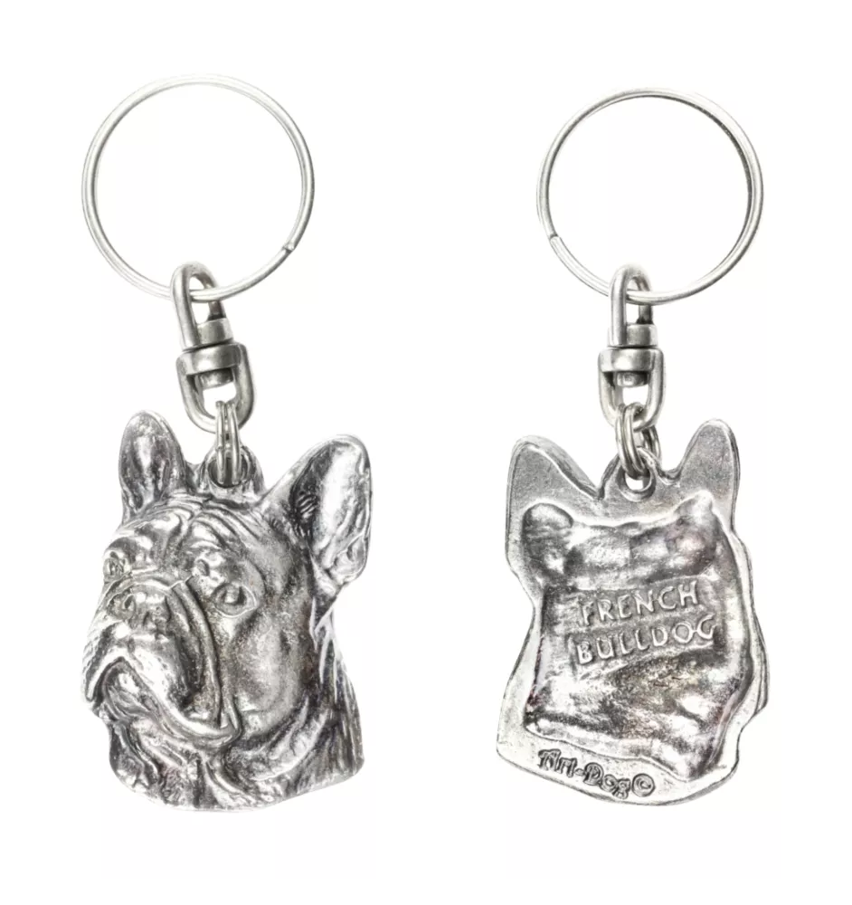 Französische Bulldogge II - Versilberter Anhänger mit einem Hund in einer dekorativen Box, Handtaschenschmuck, Rucksackanhänger der Marke Art-Dog