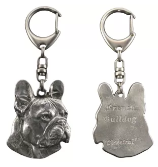 Französische Bulldogge I - Versilberter Schlüsselanhänger mit Hund in einer Geschenkbox, Handtaschenschmuck, Rucksackanhänger der Marke Art-Dog