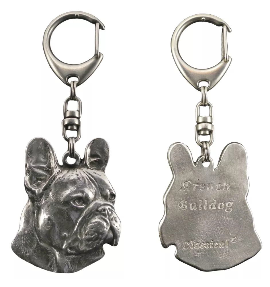 French Bulldog, Frenchie I - Silver-plated key ring with a dog in a gift box, handbag decoration, backpack pendant by Art-Dog brand