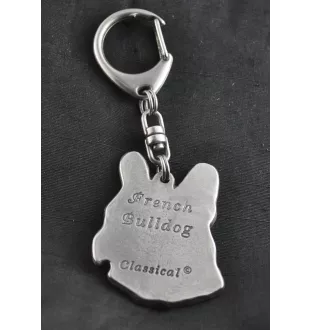 Bouledogue français I - Porte-clés argenté avec un chien dans une boîte cadeau, décoration de sac à main, pendentif de sac à dos par la marque Art-Dog