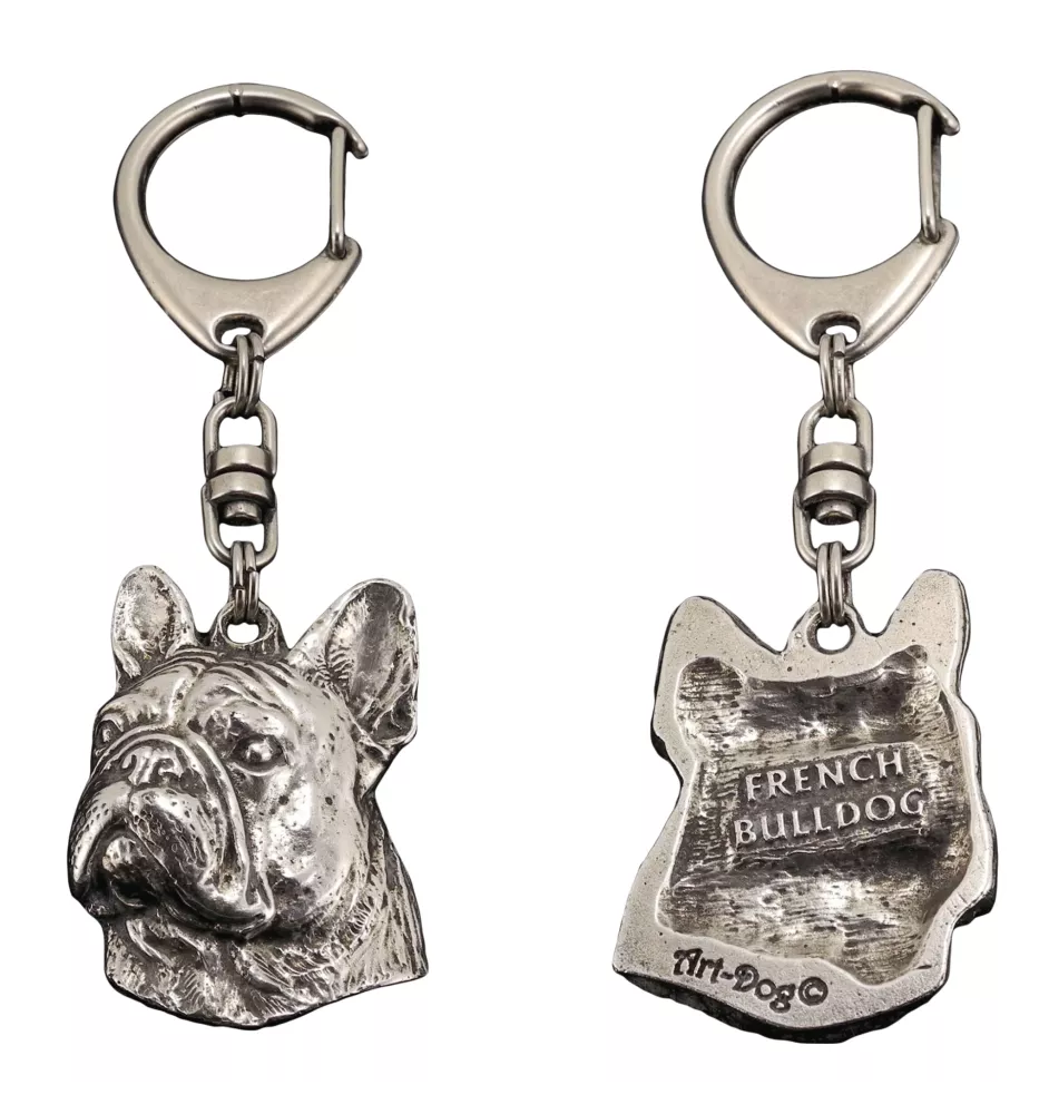 Französische Bulldogge II - Versilberter Schlüsselanhänger mit Hund in einer Geschenkbox, Handtaschenschmuck, Rucksackanhänger der Marke Art-Dog