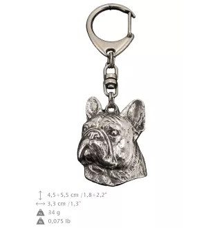 Französische Bulldogge II - Versilberter Schlüsselanhänger mit Hund in einer Geschenkbox, Handtaschenschmuck, Rucksackanhänger der Marke Art-Dog