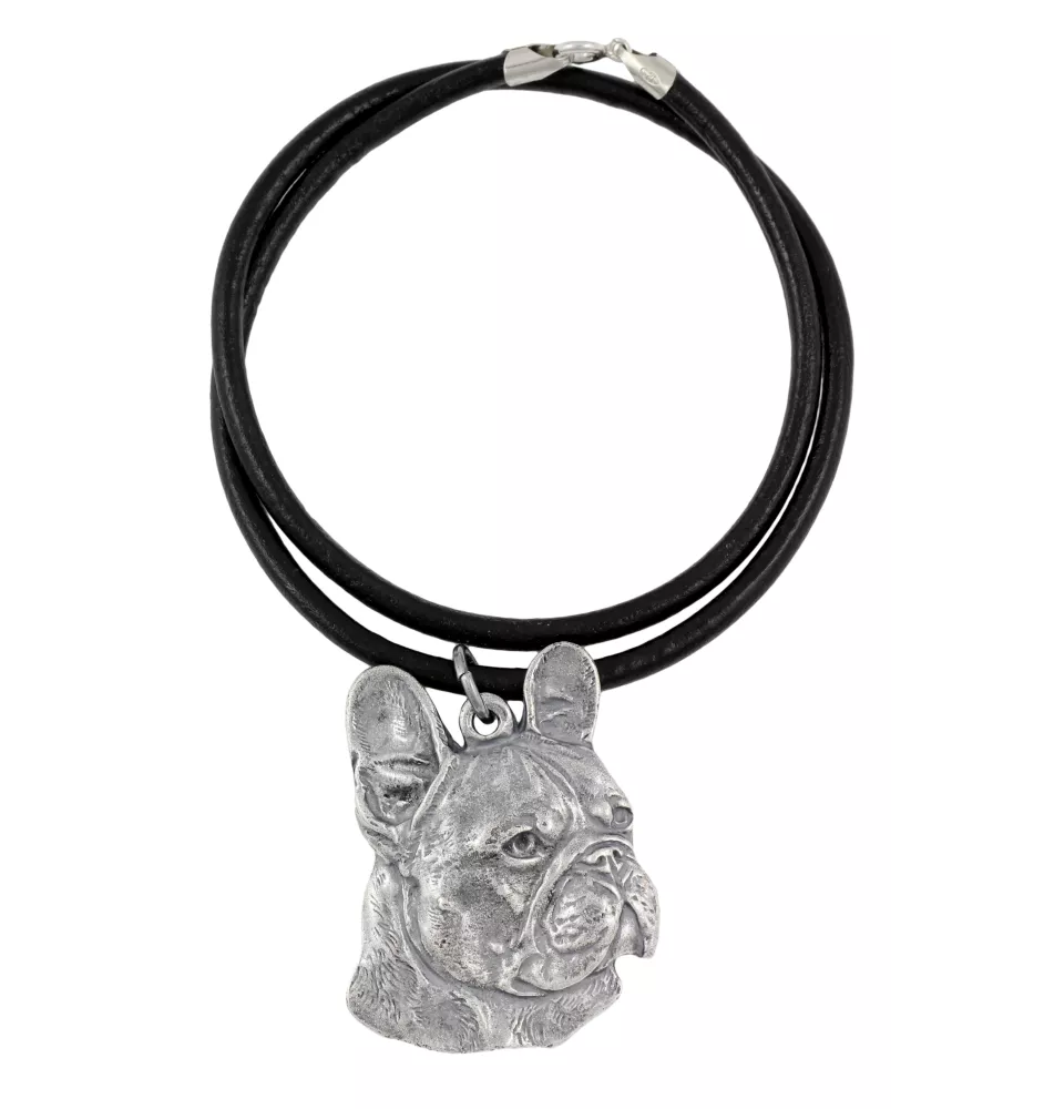 Französische Bulldogge I - Halskette mit Hund, versilberter Anhänger für Hundefans, einzigartiger Schmuck der Marke Art-Dog