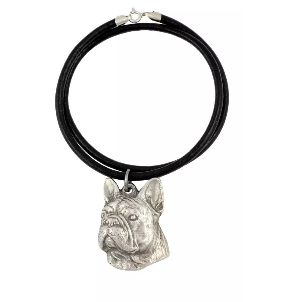 Französische Bulldogge II - Halskette mit Hund, versilberter Anhänger für Hundefans, einzigartiger Schmuck der Marke Art-Dog