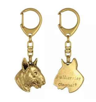 Bull Terrier, Bullterrier III - Vergoldeter Schlüsselanhänger mit Hund, Handtaschenschmuck, Luxus-Accessoire der Marke Art-Dog