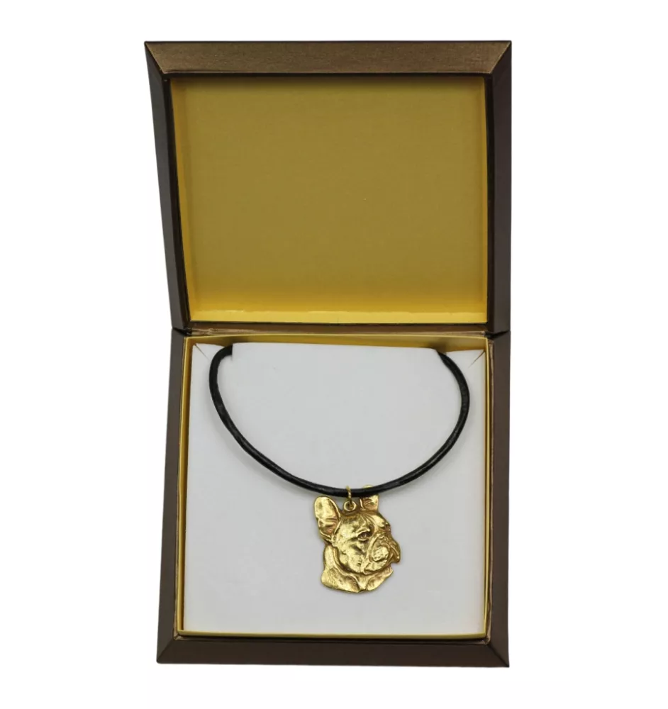 Französische Bulldogge I - Hundehalsband in Geschenkbox, vergoldeter Anhänger für Hundefans, auffälliger Schmuck von Art-Dog