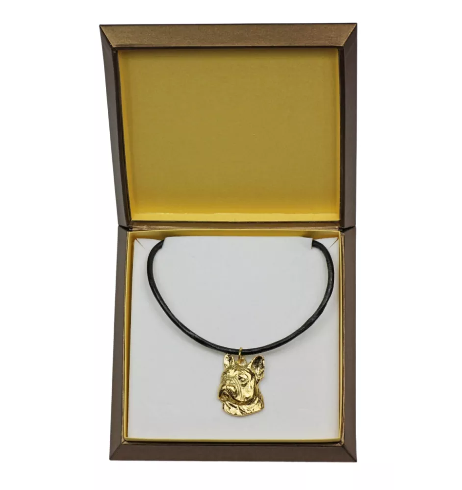 Bouledogue français II - Collier de chien dans une boîte cadeau, pendentif plaqué or pour les fans de chiens, bijoux remarquables par Art-Dog