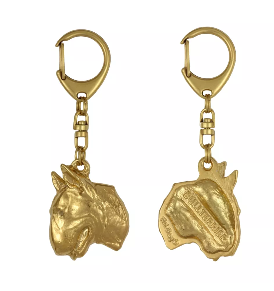 Bull Terrier, Bullterrier II - Vergoldeter Schlüsselanhänger mit Hund in Geschenkbox, Handtaschen-Dekoration, Luxus-Accessoire der Marke Art-Dog