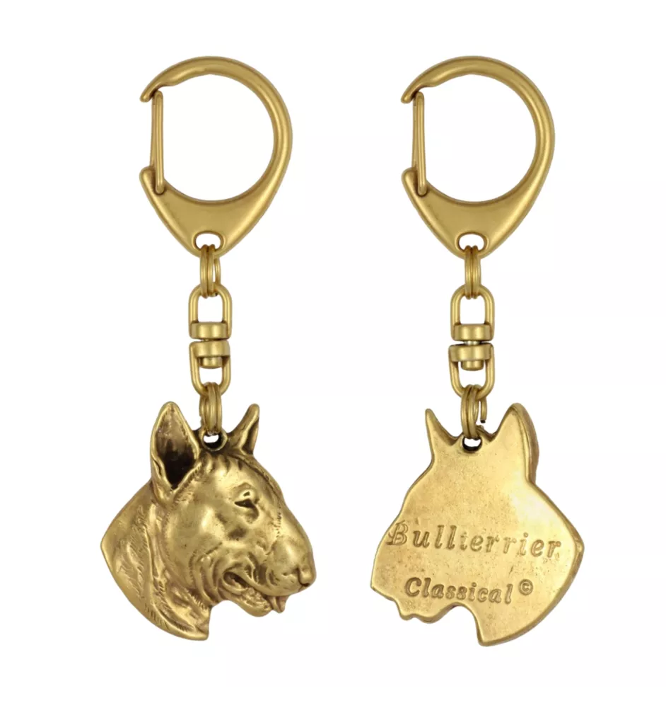 Bull Terrier, Bully III - Gilded key ring with dog in gift box, handbag decoration, luxury accessory by Art-Dog brand