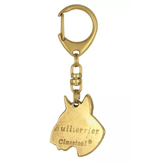 Bull Terrier, Bully III - Gilded key ring with dog in gift box, handbag decoration, luxury accessory by Art-Dog brand