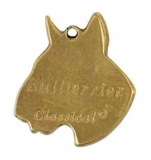 Bull Terrier, Bullterrier III - Vergoldeter Schlüsselanhänger mit Hund in Geschenkbox, Handtaschen-Dekoration, Luxus-Accessoire der Marke Art-Dog