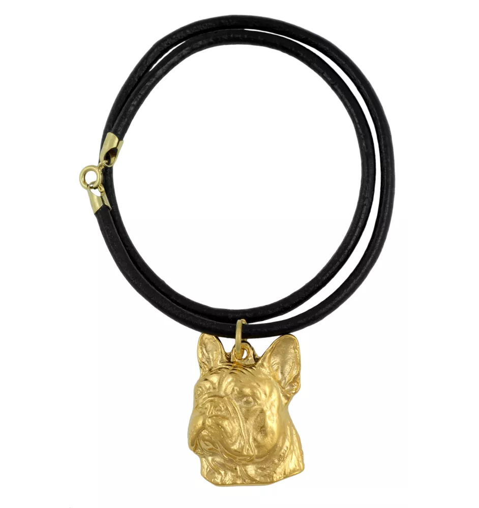 Französische Bulldogge II - Hundehalsband, vergoldeter Anhänger für Hundefans, einzigartiger Schmuck der Marke Art-Dog