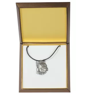 Französische Bulldogge I - Hundehalsband in Geschenkbox, versilbertes Medaillon für Hundefans, markanter Anhänger der Marke Art-Dog