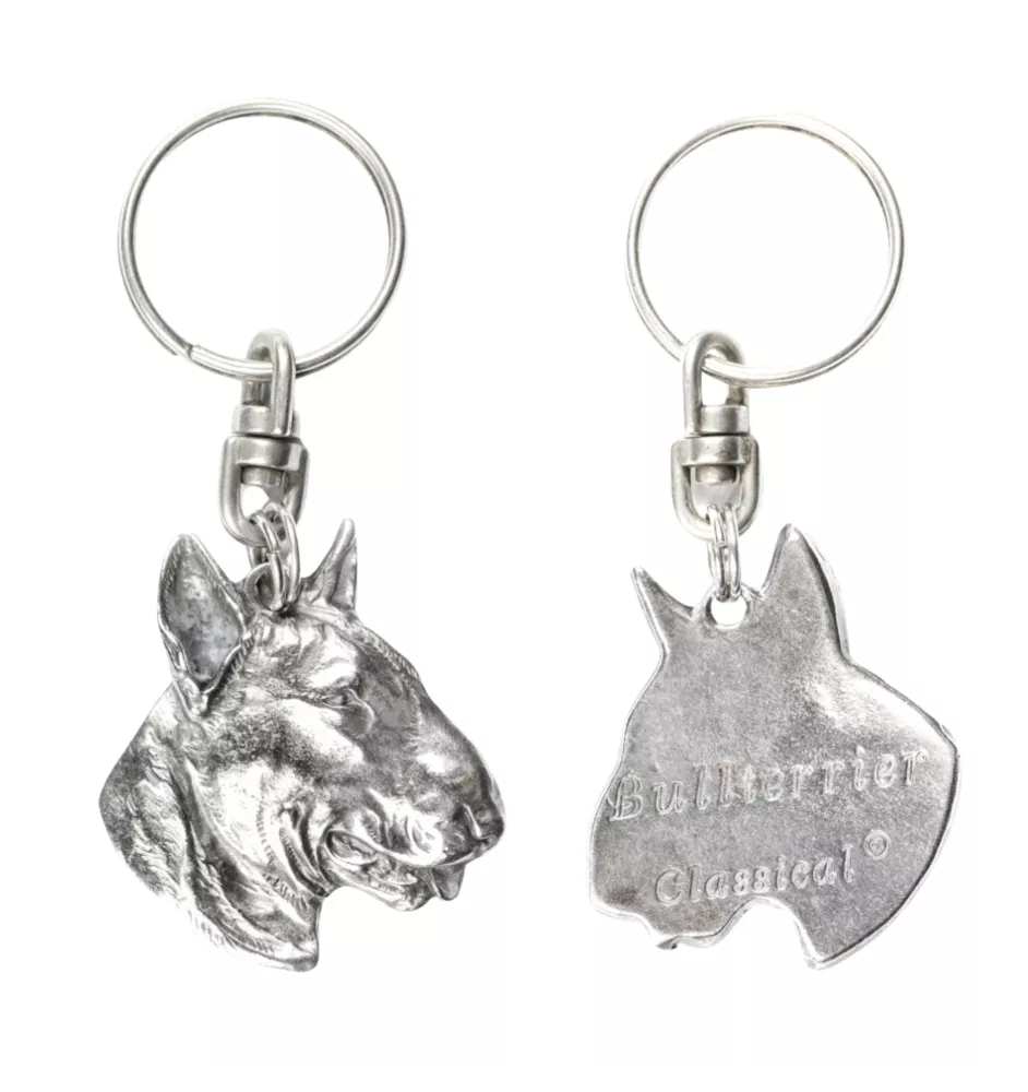Bull Terrier, Bullterrier III - Versilberter Anhänger mit einem Hund in einer dekorativen Box, Handtaschenschmuck, Rucksackanhänger der Marke Art-Dog