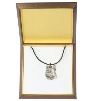 Bouledogue français II - Collier de chien dans une boîte cadeau, médaillon argenté pour fan de chien, pendentif remarquable de la marque Art-Dog