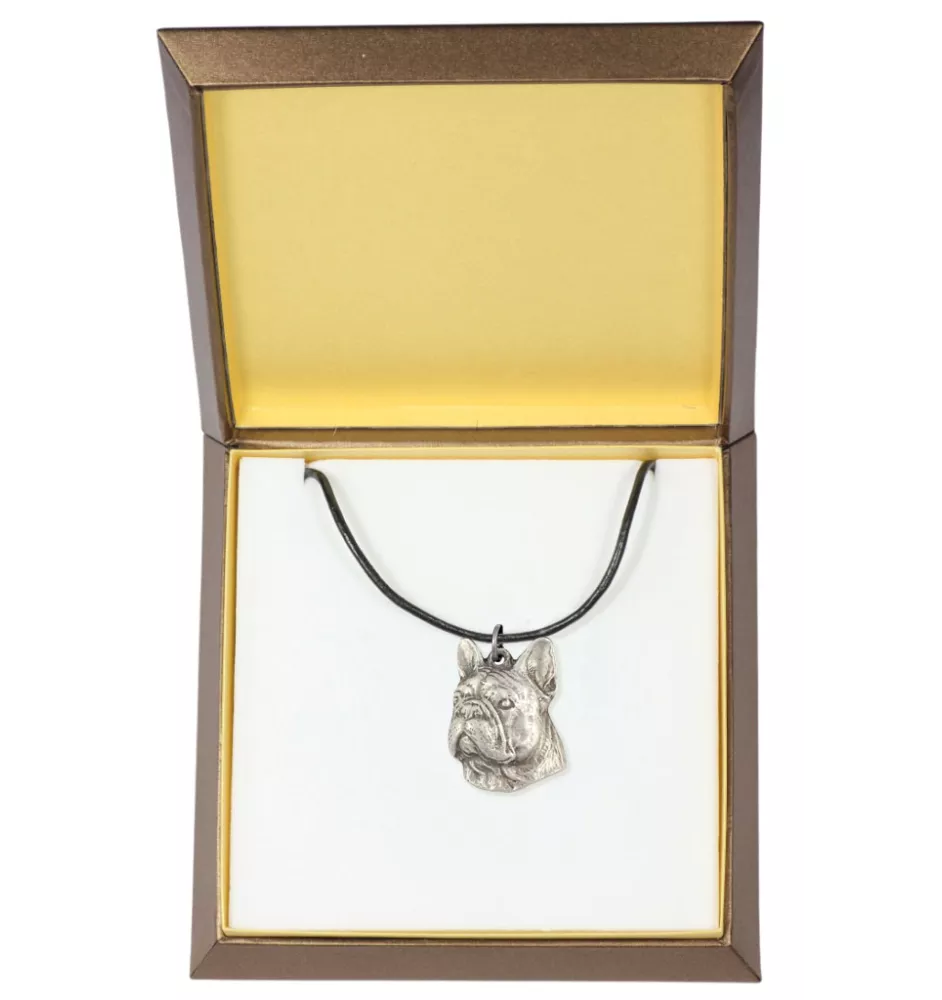 French Bulldog, Frenchie II - Dog necklace in gift box, silver-plated locket for dog fan, striking pendant by Art-Dog brand