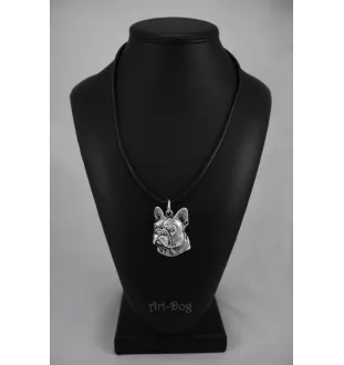 Französische Bulldogge II - Hundehalsband in Geschenkbox, versilbertes Medaillon für Hundefans, markanter Anhänger der Marke Art-Dog