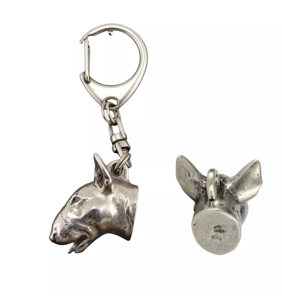 Bull Terrier, Bully I - Silver-plated key ring with a dog in a gift box, handbag decoration, backpack pendant by Art-Dog brand