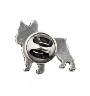 Bouledogue français I  - Broche chien argentée, épingle élégante, décoration de revers de veste par la marque Art-Dog