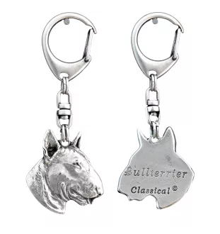 Bull Terrier, Bully III - Silver-plated key ring with a dog in a gift box, handbag decoration, backpack pendant by Art-Dog brand