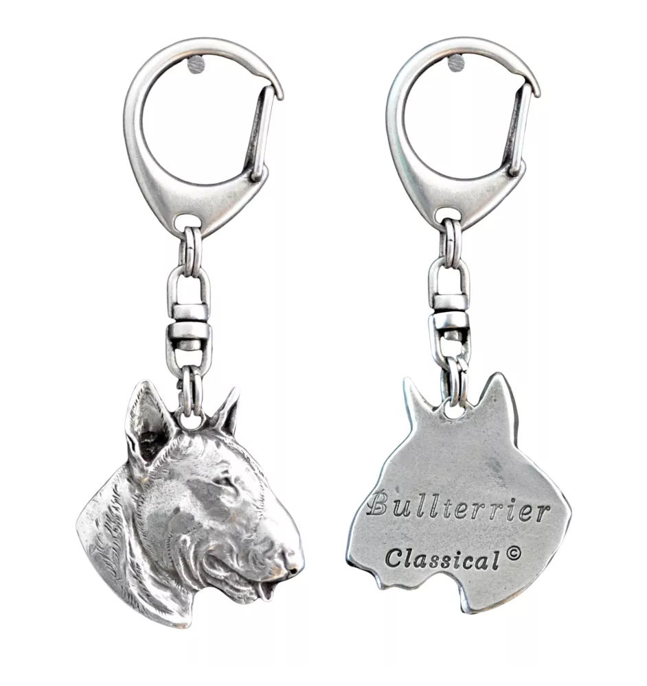 Bull Terrier, Bully III - Silver-plated key ring with a dog in a gift box, handbag decoration, backpack pendant by Art-Dog brand