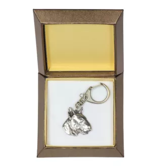 Bull Terrier, Bullterrier III - Versilberter Schlüsselanhänger mit Hund in einer Geschenkbox, Handtaschenschmuck, Rucksackanhänger der Marke Art-Dog