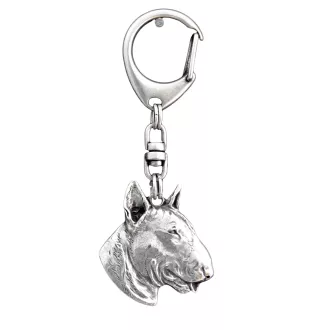 Bull Terrier III - Porte-clés argenté avec un chien dans une boîte cadeau, décoration de sac à main, pendentif de sac à dos par la marque Art-Dog