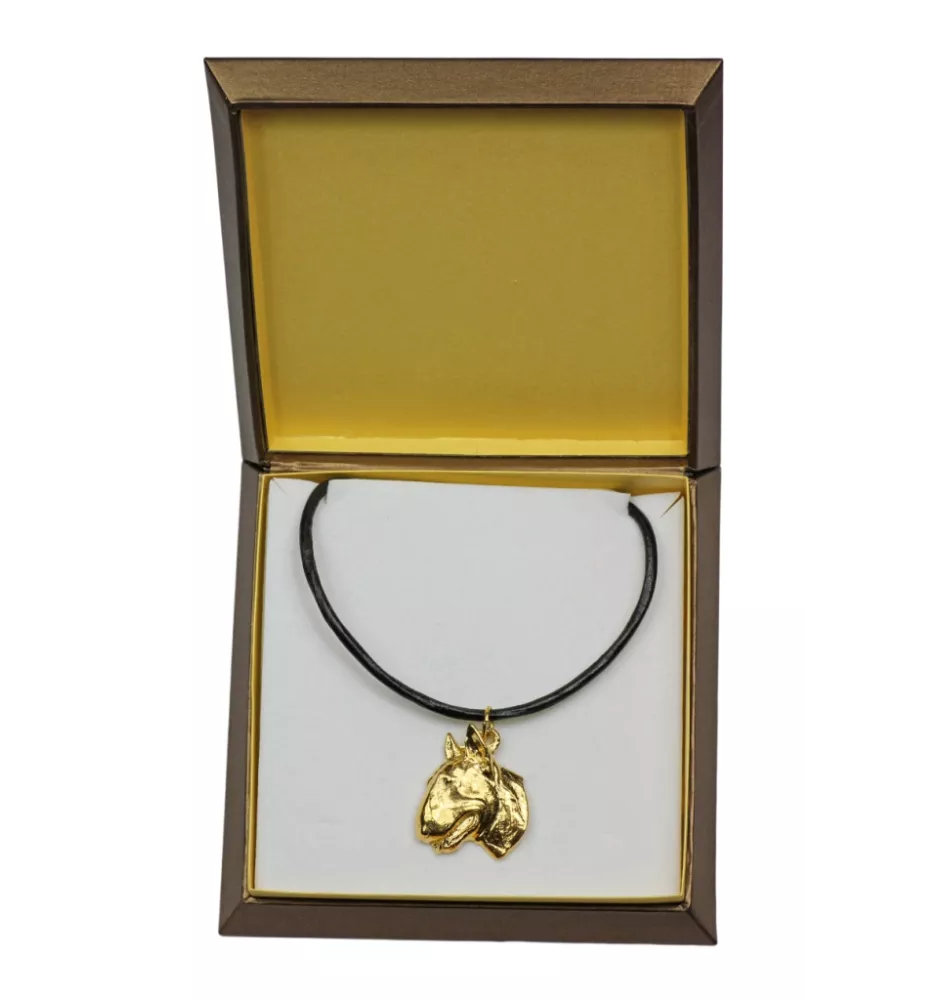 Bull Terrier II - Collier de chien dans une boîte cadeau, pendentif plaqué or pour les fans de chiens, bijoux remarquables par Art-Dog