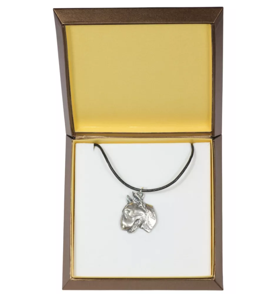 Bull Terrier, Bully II - Dog necklace in gift box, silver-plated locket for dog fan, striking pendant by Art-Dog brand