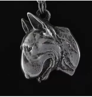 Bull Terrier, Bullterrier II - Hundehalsband in Geschenkbox, versilbertes Medaillon für Hundefans, markanter Anhänger der Marke Art-Dog