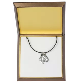 Bull Terrier, Bullterrier III - Hundehalsband in Geschenkbox, versilbertes Medaillon für Hundefans, markanter Anhänger der Marke Art-Dog