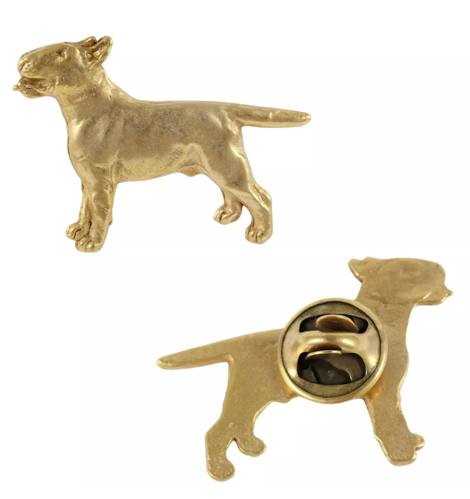 Bull Terrier, Bullterrier III - Hundebrosche in dekorativer Box, elegante vergoldete Anstecknadel, Jackenbrosche der Marke Art-Dog