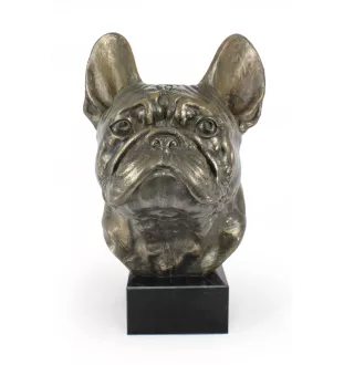 Bouledogue français - buste de chien, grande statue, tête de chien sur socle en pierre, décoration de bureau par la marque Art-Dog