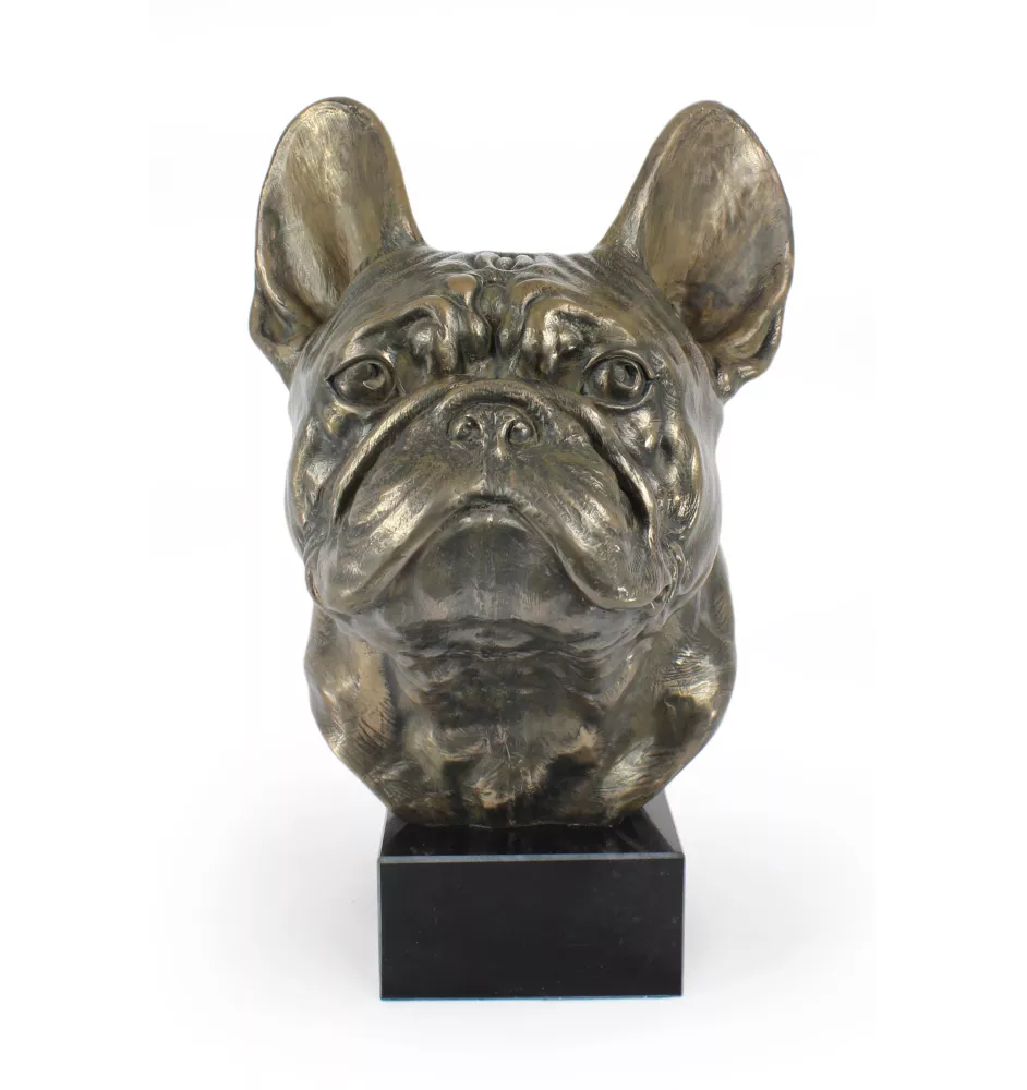 French Bulldog, Frenchie - dog bust, large statue, dog's head on stone base, decoration for office by Art-Dog brand