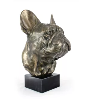 Bouledogue français - buste de chien, grande statue, tête de chien sur socle en pierre, décoration de bureau par la marque Art-Dog