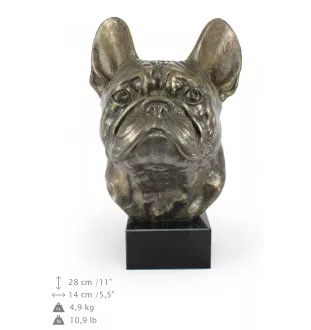 Bouledogue français - buste de chien, grande statue, tête de chien sur socle en pierre, décoration de bureau par la marque Art-Dog