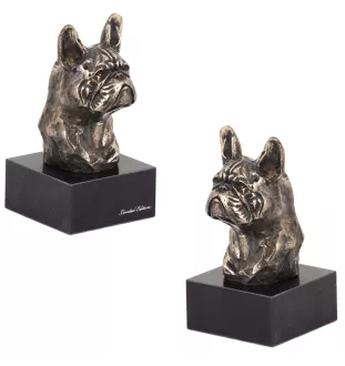 Französische Bulldogge I - Hundestatue, Büste auf Steinsockel, Skulptur, Trophäe für Hundeausstellung der Marke Art-Dog
