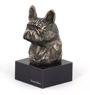 Bouledogue français I - Statue de chien, buste sur socle en pierre, sculpture, trophée pour exposition canine par la marque Art-Dog