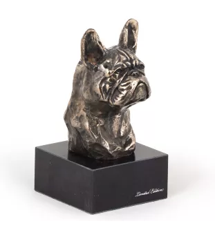 Französische Bulldogge I - Hundestatue, Büste auf Steinsockel, Skulptur, Trophäe für Hundeausstellung der Marke Art-Dog