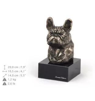 Bouledogue français I - Statue de chien, buste sur socle en pierre, sculpture, trophée pour exposition canine par la marque Art-Dog