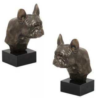 Bouledogue français II - Statue de chien, buste sur socle en pierre, sculpture, trophée pour exposition canine par la marque Art-Dog