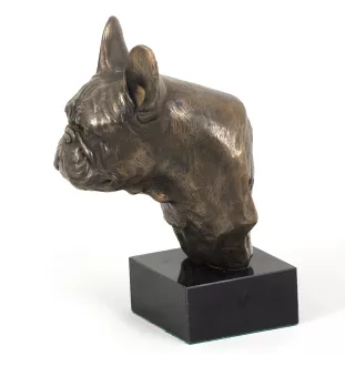 Französische Bulldogge II - Hundestatue, Büste auf Steinsockel, Skulptur, Trophäe für Hundeausstellung der Marke Art-Dog