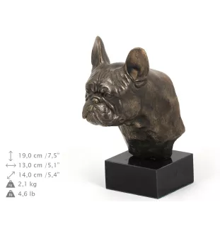 French Bulldog, Frenchie II - Dog statue, bust on stone base, sculpture, trophy for dog show by Art-Dog brand