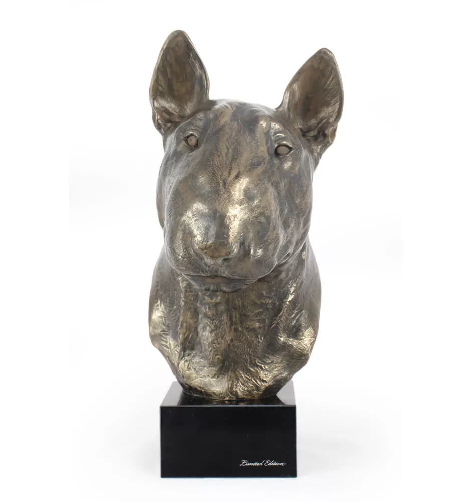 Bull Terrier, Bullterrier - Hundebüste, große Statue, Hundekopf auf Steinsockel, Dekoration für Büro von Art-Dog Marke