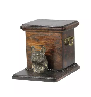 French Bulldog, Frenchie - urn for dog ashes with a statuette, elegant urn for a dog, unique urn with a bust of a dog by Art-Dog brand