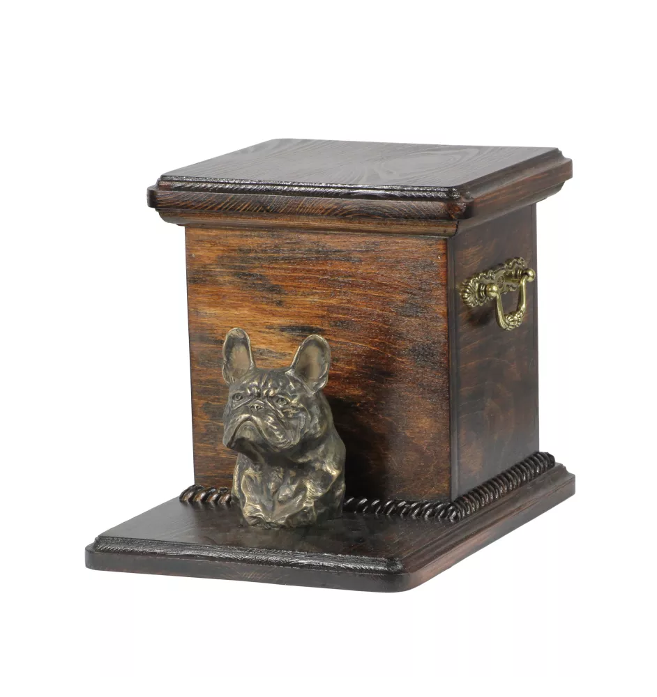 French Bulldog, Frenchie - urn for dog ashes with a statuette, elegant urn for a dog, unique urn with a bust of a dog by Art-Dog brand