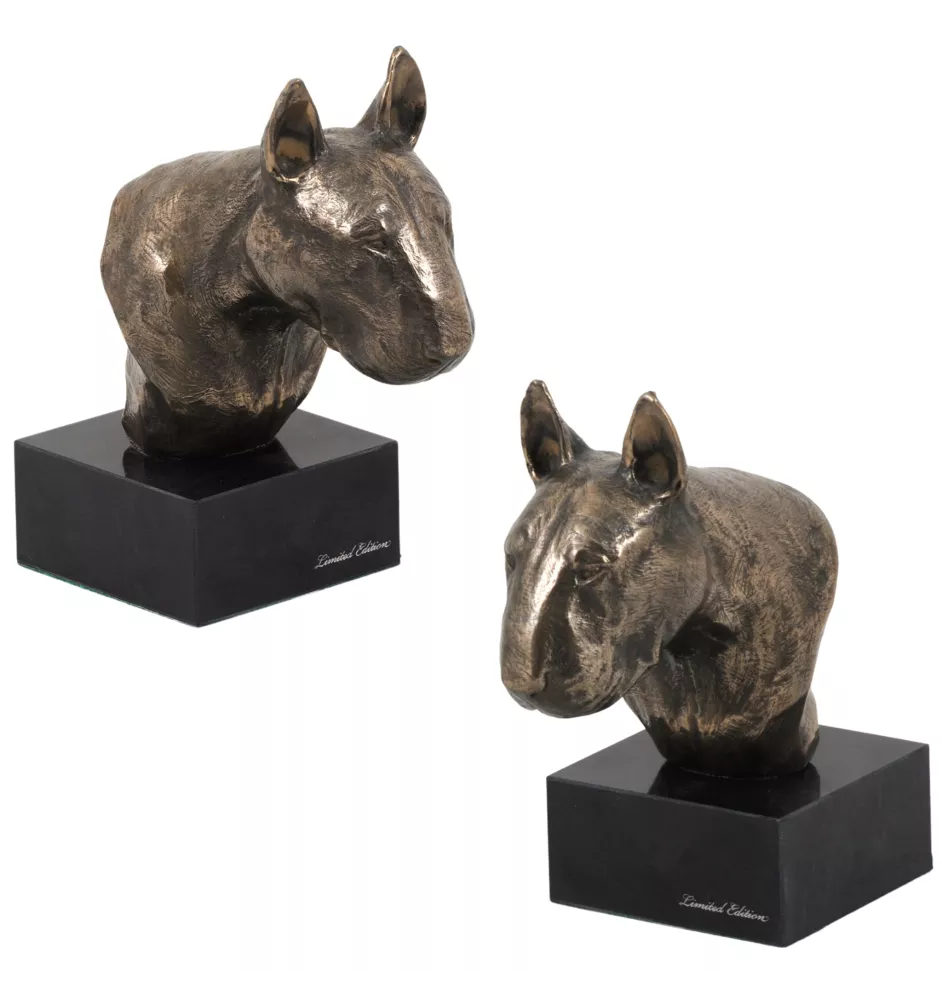 Bull Terrier II - Statue de chien, buste sur socle en pierre, sculpture, trophée pour exposition canine par la marque Art-Dog