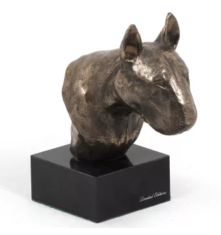 Bull Terrier, Bully II - Dog statue, bust on stone base, sculpture, trophy for dog show by Art-Dog brand